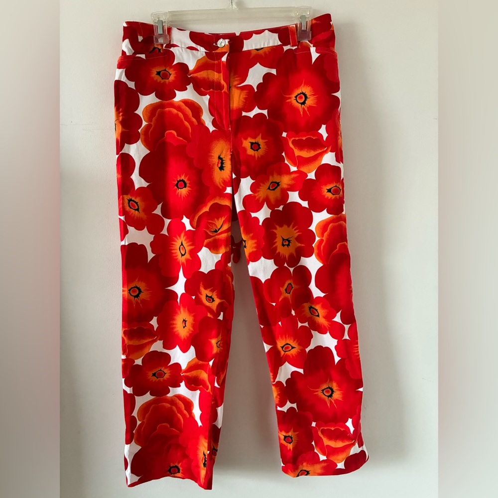 EVAN PICONE | Floral Red Poppies Cotton Blend Capris - size 10